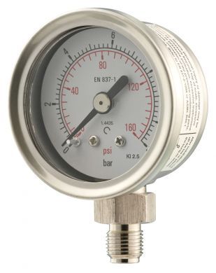 40mm - All Stainless - Dry Fillable - Bottom Connection - Accuracy 2.5%