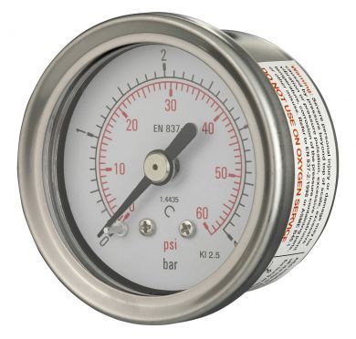 40mm - All Stainless - Dry Fillable - Centre Back Connection - Accuracy 2.5%