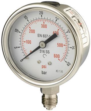 63mm - All Stainless - Dry Fillable - Bottom Connection - Accuracy 1.6% - Crimped Bezel