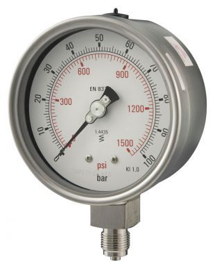 100mm - All Stainless - Dry Fillable - Bottom Connection - Accuracy 1%
