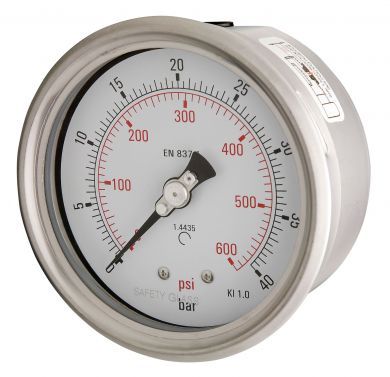 100mm - All Stainless - Dry Fillable - Lower Back Connection - Accuracy 1%