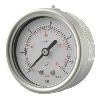 63mm - All Stainless - Dry Fillable - Centre Back Connection - Accuracy 1.6% - Removable Bezel