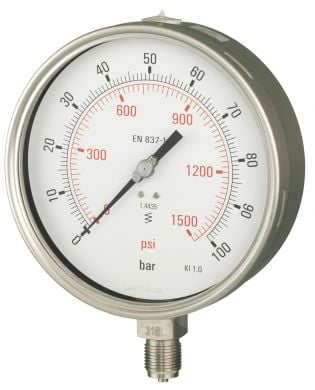 B662A363M_FRONT 160mm - All Stainless Steel Pressure Gauge - Dry Fillable