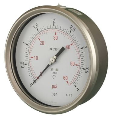 B662J344L_FRONT 160mm - All Stainless Steel Pressure Gauge - Dry Fillable