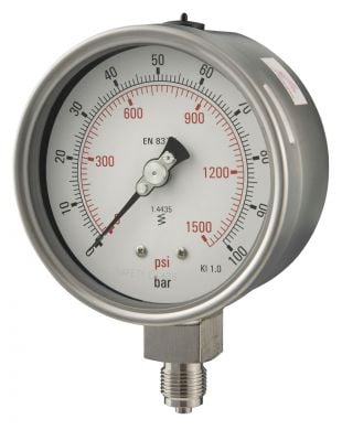 FB462A363L_FRONT 100mm - All Stainless Steel Pressure Gauge - Dry Fillable