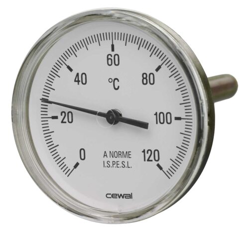 91629100 Front 100mm - Bimetal Stem Thermometer - Back Stem - Accuracy Class 2