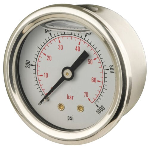 50mm - Glycerine Filled Pressure Gauge - Back Connection - Accuracy ±2.5%