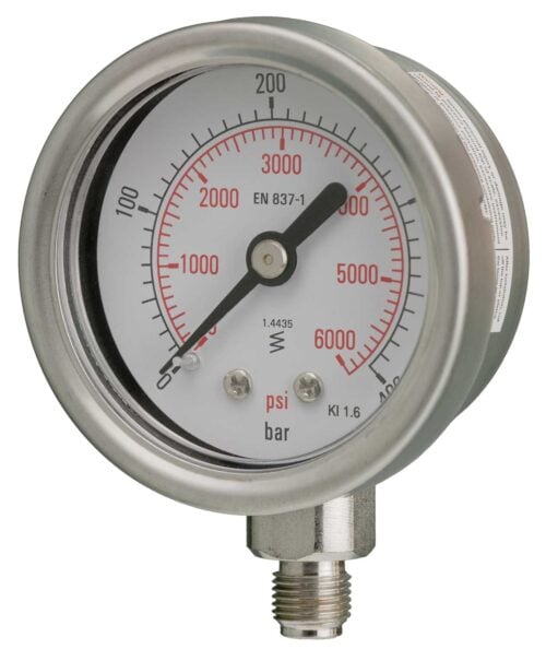 50mm - All Stainless Steel Pressure Gauge - Dry Fillable