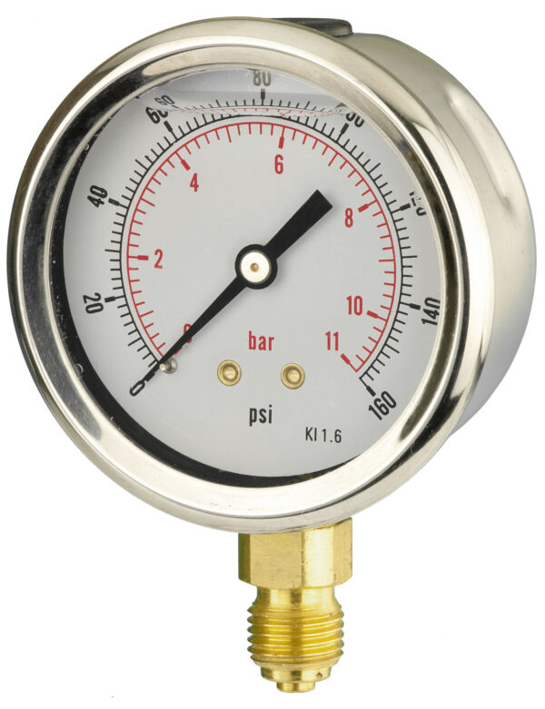 B222a248k Front 63mm - Glycerine Filled Pressure Gauge - Bottom Connection - Accuracy ±1.6%