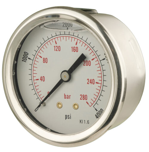 B222e271k Front 63mm - Glycerine Filled Pressure Gauge - Back Connection - Accuracy ±1.6%