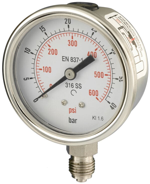 B262a256k Front 63mm - All Stainless Steel Pressure Gauge - Dry Fillable