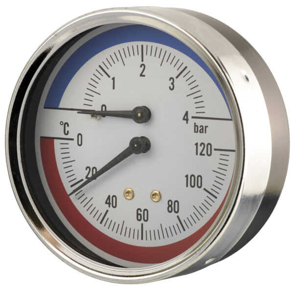 P301f132m Front 80mm — Combined Pressure & Temperature Gauge — Dry
