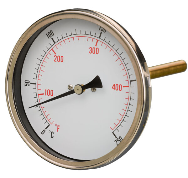 T601f251c Front 160mm — HVAC Bimetal Thermometer — Back Stem — Accuracy Class 2